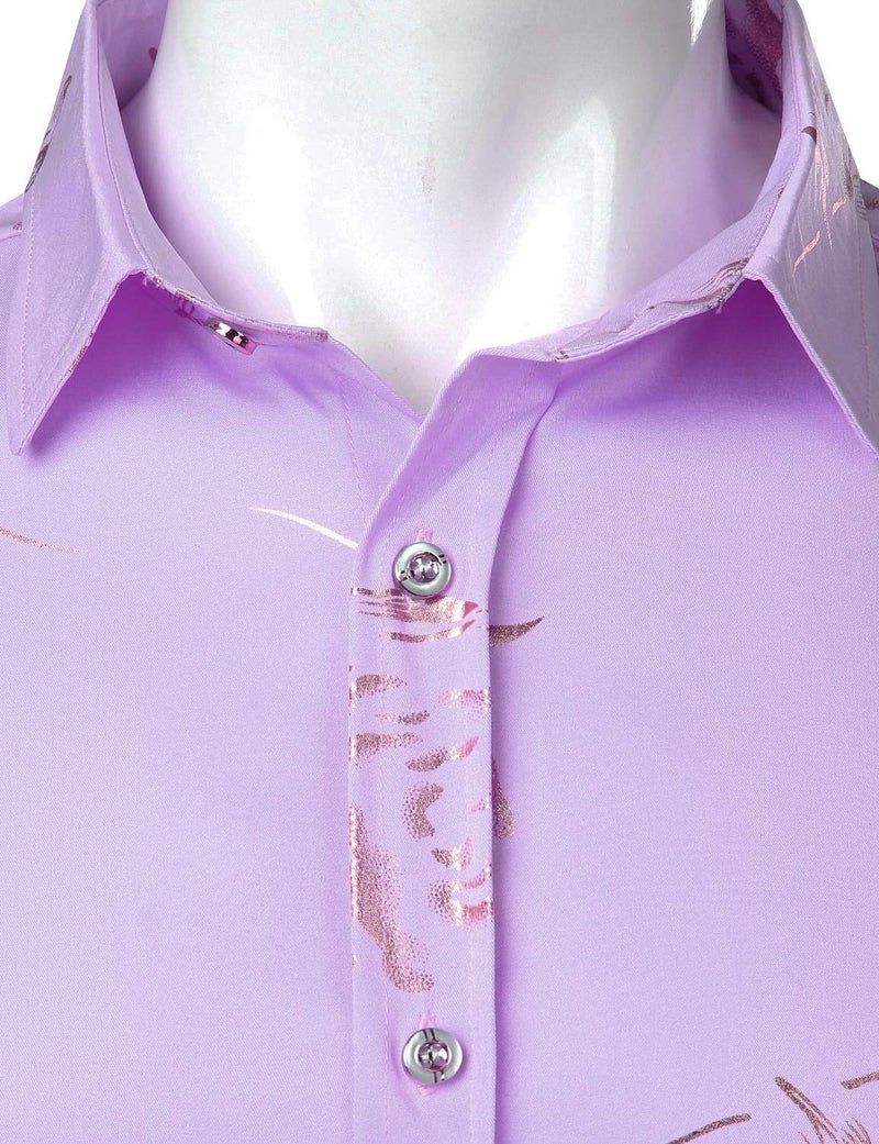 ZEROYAA Mens Hipster Gold Rose Printed Slim Fit Long Sleeve Dress Shirts/Prom Performing Shirts Z56 Lavender Large - Image 3